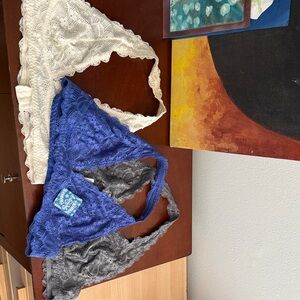 Lace Bralette Set - Blue, Gray, Cream